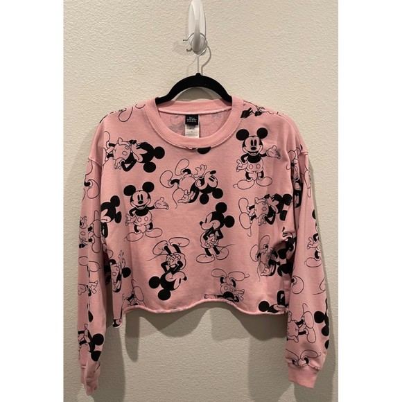 MICKEY MOUSE Pink Long Sleeve Crop Top Sweatshirt - Picture 1 of 4